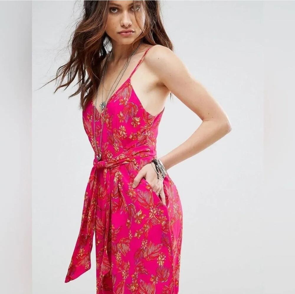 Free People Size 2 Hot Pink Tropical Floral Jumpsuit